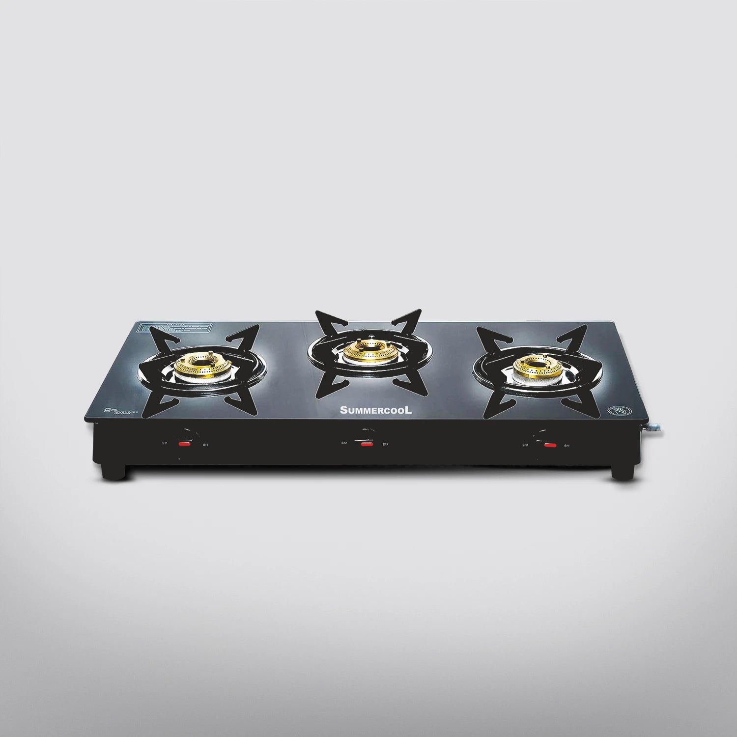 Gas stove built into a clean kitchen countertop